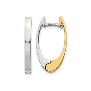 14K Yellow and White Gold V-Shape Hinged Hoop Earrings
